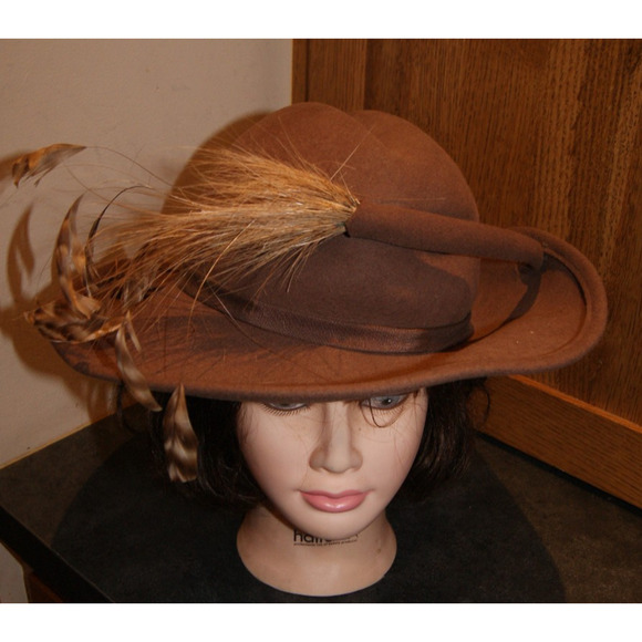 Vintage Kurt Jr Tom Hann Brown 100% Wool Hat Pheasant Feathers 60s USA Made 20.5 main image 10